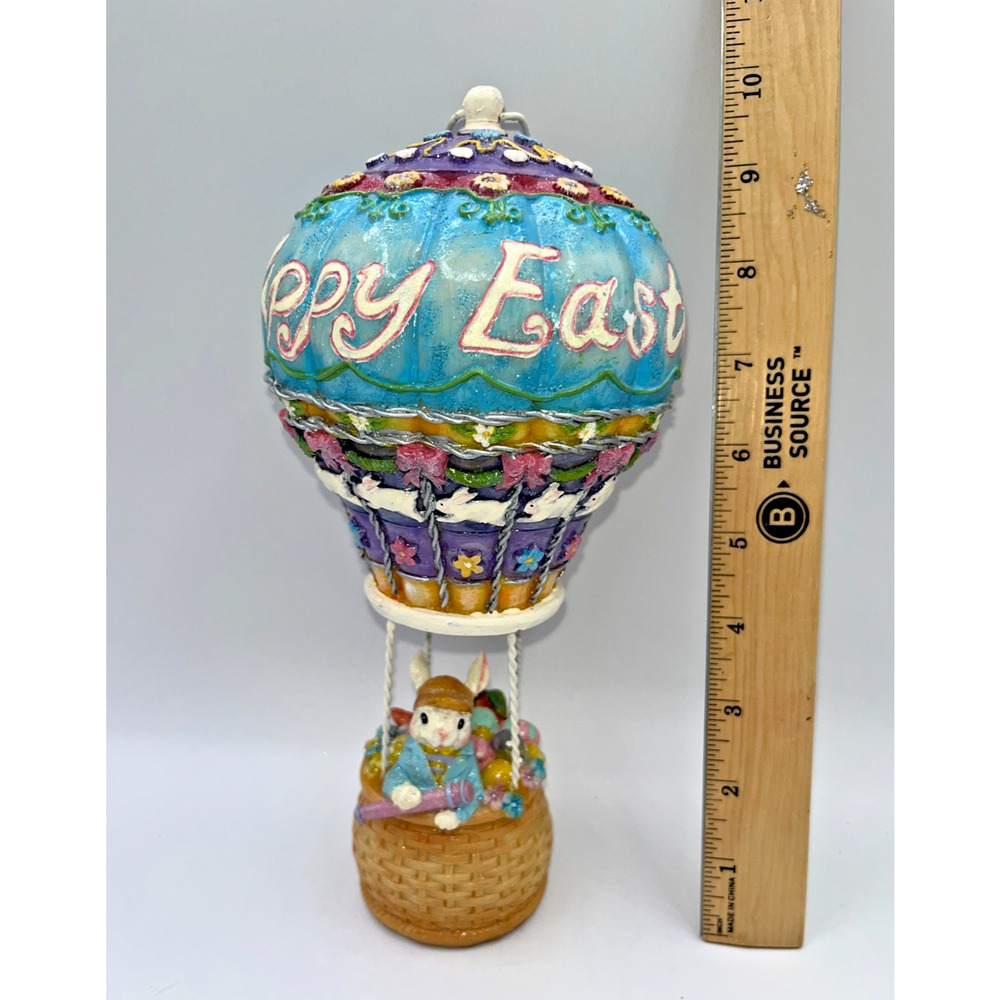 Vintage HTF Beautiful Happy Easter Bunny Rabbit In A Hot Air Balloon Flying - Picture 14 of 16